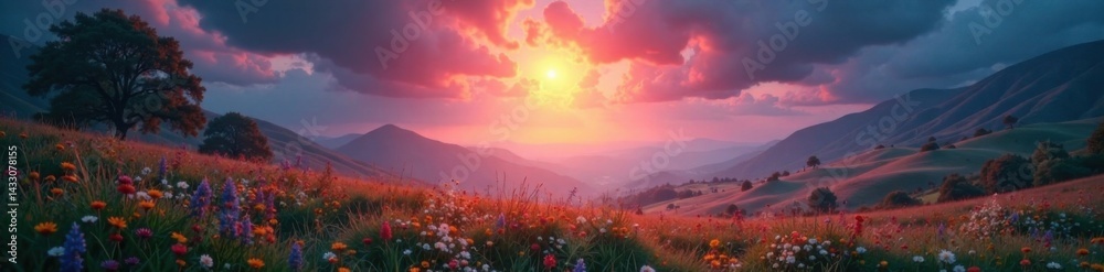 Fototapeta premium Ethereal glowing halo surrounds a serene landscape, halo, ethereal