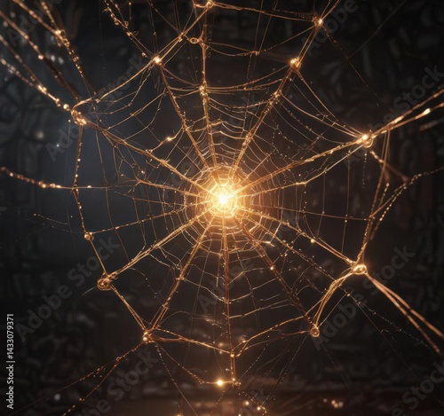 Intricate web of luminous nodes, ethereal glow ,  void,  texture,  network