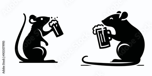 Rat drinking beer. Funny Animal Vector Clip art. Rodent imbibing brew a comical critter enjoys beverage in unusual setting.
