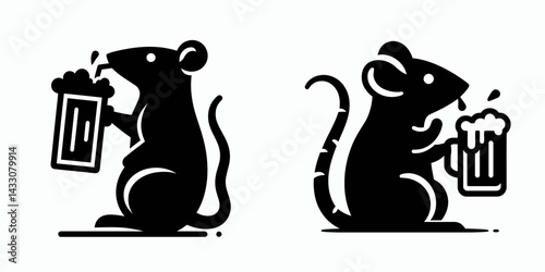Rat drinking beer. Funny Animal Vector Clip art. Rodent imbibing brew comical critter enjoying beverage a moment.