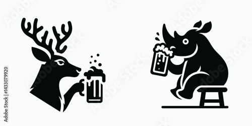 Reindeer drinking beer. Funny Animal Vector Clip art. Caribou savoring ale a festive yuletide celebration cool beverage enjoyment.