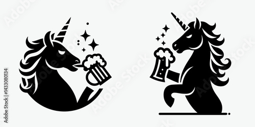 Unicorn drinking beer. Funny Animal Vector Clip art. Mythical steed enjoys brew a fantasy creature having beverage moment.