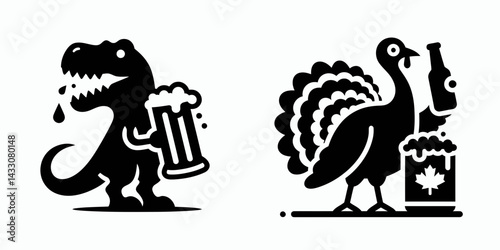 T rex drinking beer. Funny Animal Vector Clip art. Gigantic theropod consuming lager a extinct reptile beverage moment.