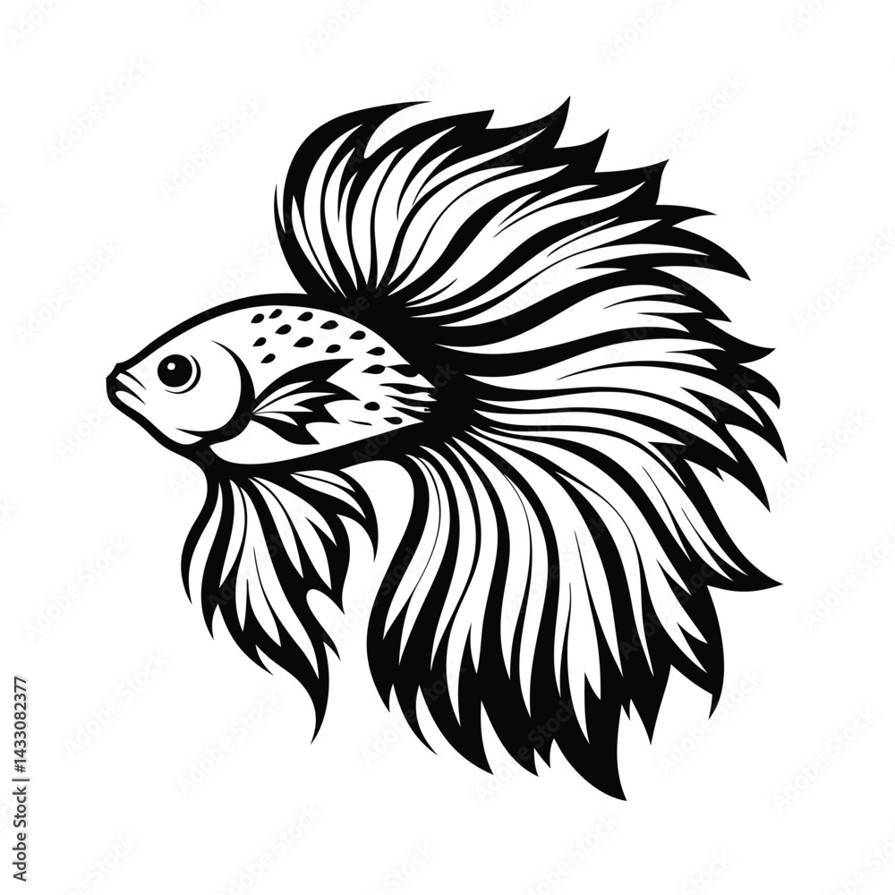 Fototapeta premium Betta Fish Silhouette Illustration, Exotic Pet, Ornamental Aquatic Animal with Flowing Fins