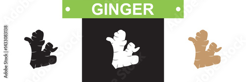Ginger icon.  Vector for websites, mobile interfaces, presentations, banner, visual branding etc. Vector illustration. isolated on white and black background. EPS 10