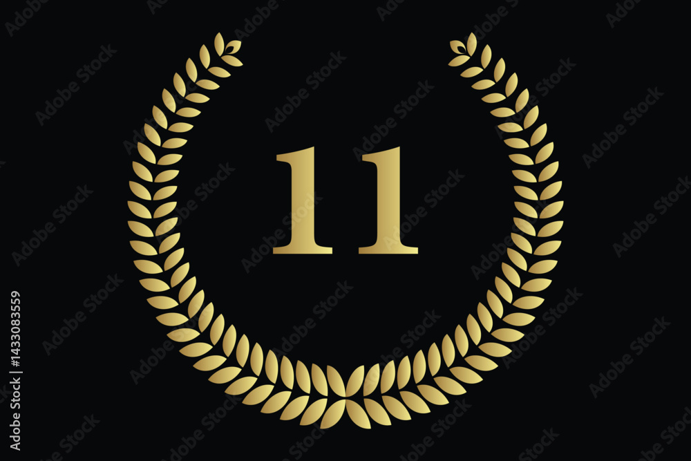 Fototapeta premium number 11 with laurel wreath icon, vector illustration.