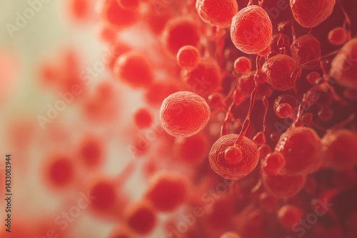 Microscopic view of rod-shaped red bacteria on blurred background photo