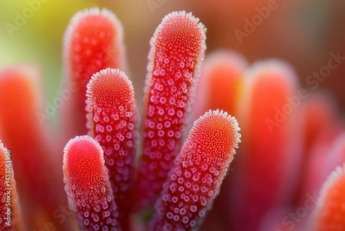 Microscopic view of rod-shaped red bacteria on blurred background photo