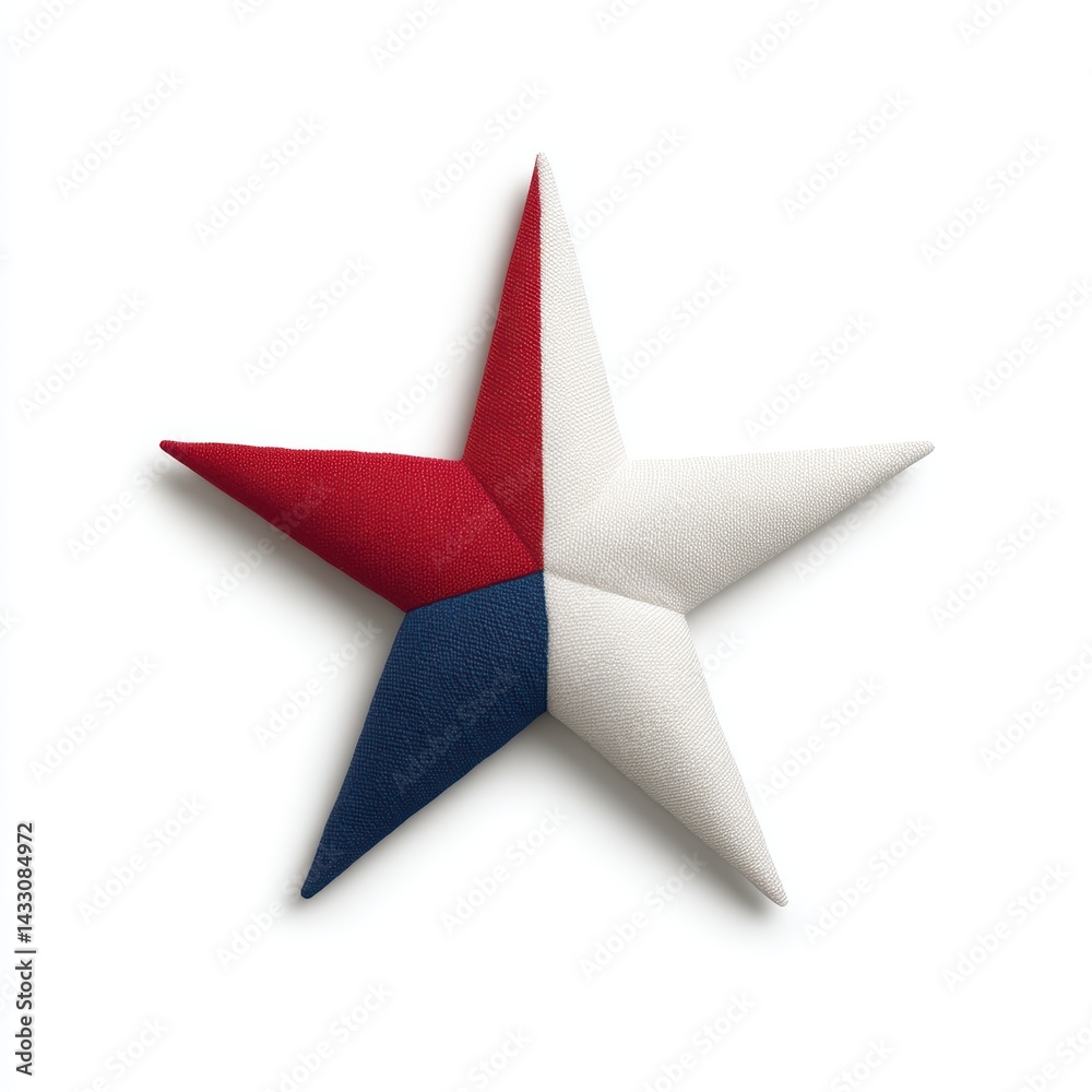 Obraz premium A textured star composed of red, white, and blue segments, symbolizing patriotism and national pride.