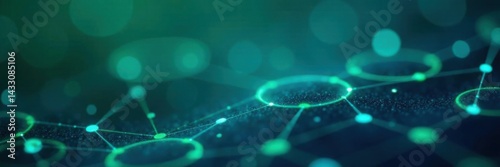 Geometric pattern of interconnected circles with shades of blue and green representing online connections, interactions, color