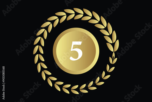 number 5 with laurel wreath icon, vector illustration.