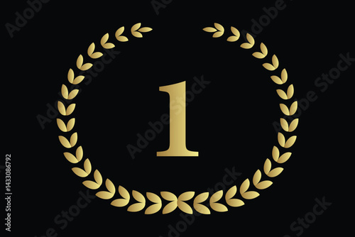 number 1 with laurel wreath icon, vector illustration.