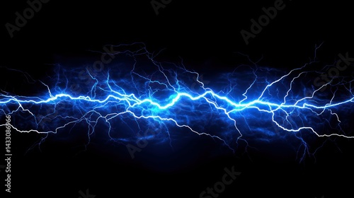 Lightning flash lights up darkness, displaying natural power, electrical forces, dynamic motion.