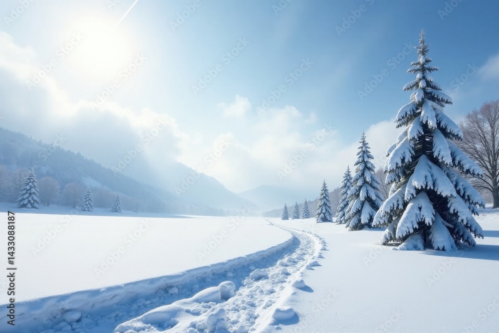 Snowy vastness with frozen trees, bare sky and white mist , landscape, calm, scenery Snowy vastness with frozen trees, bare sky and white mist , landscape, calm, scenery