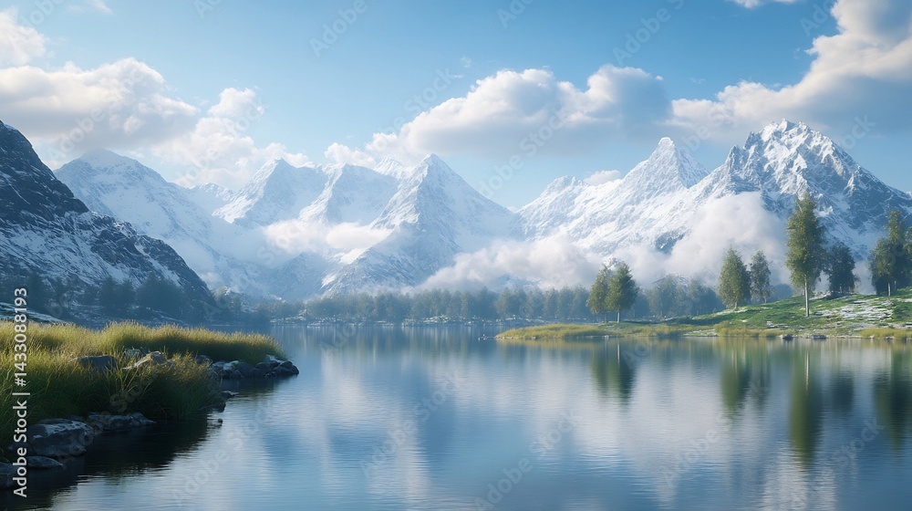 Serene Snow-Capped Mountains Reflecting in a Tranquil Lake Serene Snow-Capped Mountains Reflecting in a Tranquil Lake
