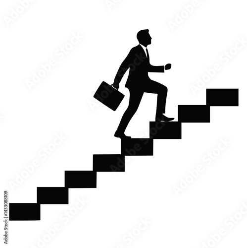 Silhouette of Businessman Climbing Stairs Toward Career Success