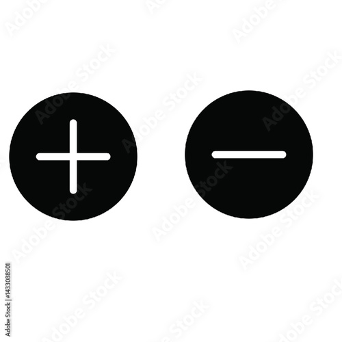 Add and remove round button icons. Plus minus circular web element icon vector illustration