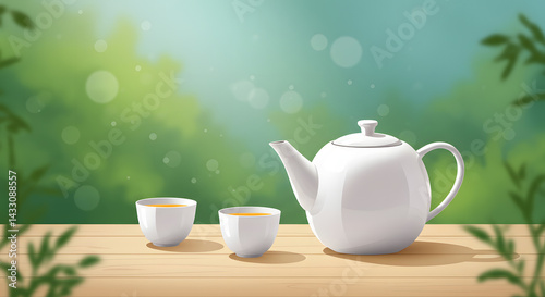 Wallpaper Mural Serene Tea Ceremony: White Teapot and Cups in a Tranquil Garden Torontodigital.ca