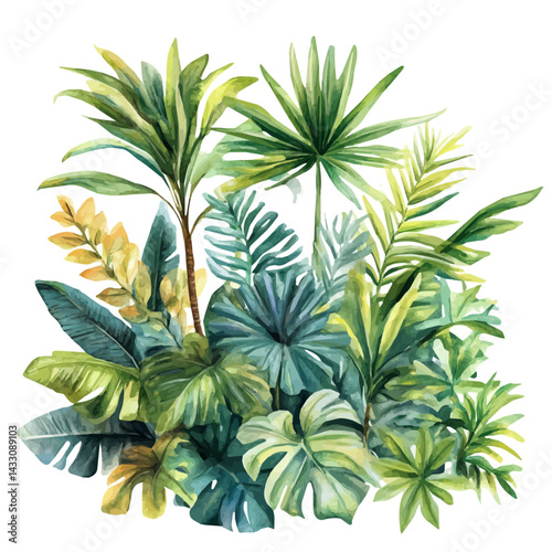 illustration of Tropical Jungle, watercolor vector, isolated on a white background.