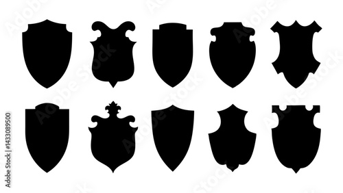 set of shield silhouette vector on tranparent background