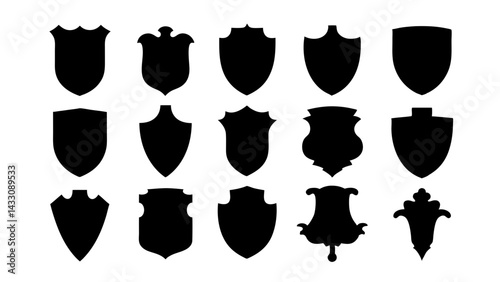 set of shield silhouette vector on tranparent background