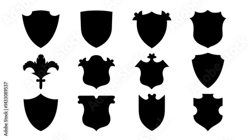 set of shield silhouette vector on tranparent background
