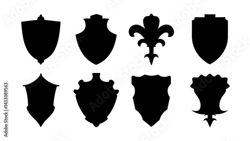 set of shield silhouette vector on tranparent background