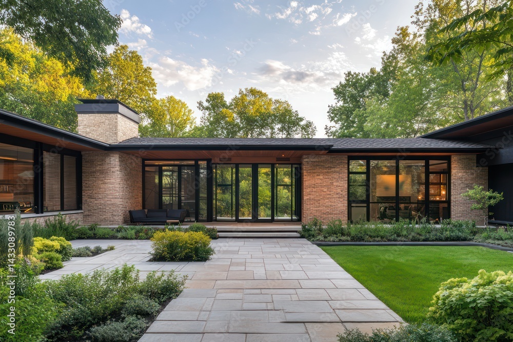 Fototapeta premium Main entrance of modern house with clean facade