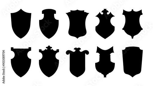 set of shield silhouette vector on tranparent background