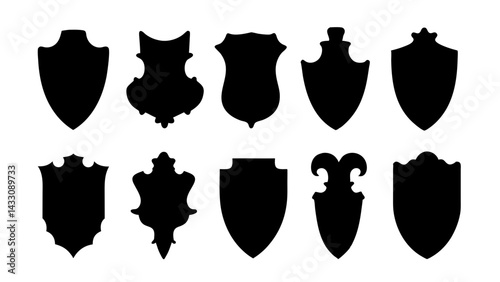 set of shield silhouette vector on tranparent background