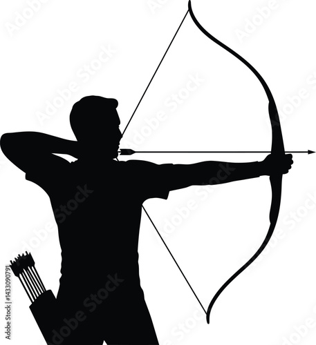 archer pulling back a bowstring silhouette vector design art and illustration 