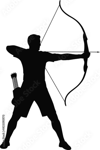 archer pulling back a bowstring silhouette vector design art and illustration 