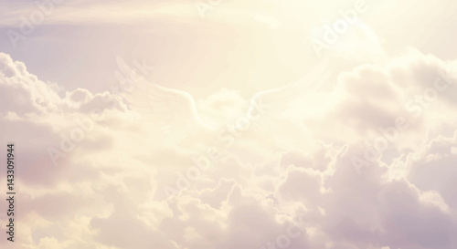 Angel wings in a serene sky dreamlike background conveying peace hope and spirituality fantasy in soft pastel colors