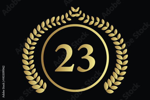 number 23 with laurel wreath icon, vector illustration.