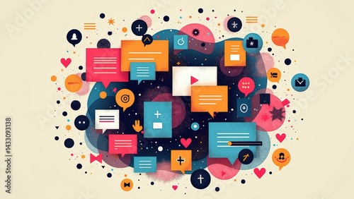 Abstract Collage Representing Social Media Overload and Overstimulation