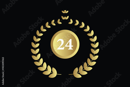 number 24 with laurel wreath icon, vector illustration.