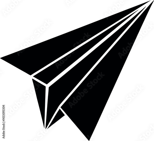 Paper Plane Silhouette Vector – Simple Black Flying Object Illustration