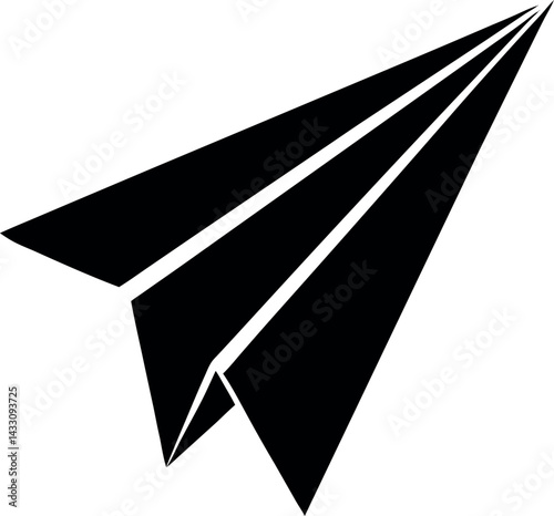 Paper Plane Silhouette Vector – Simple Black Flying Object Illustration