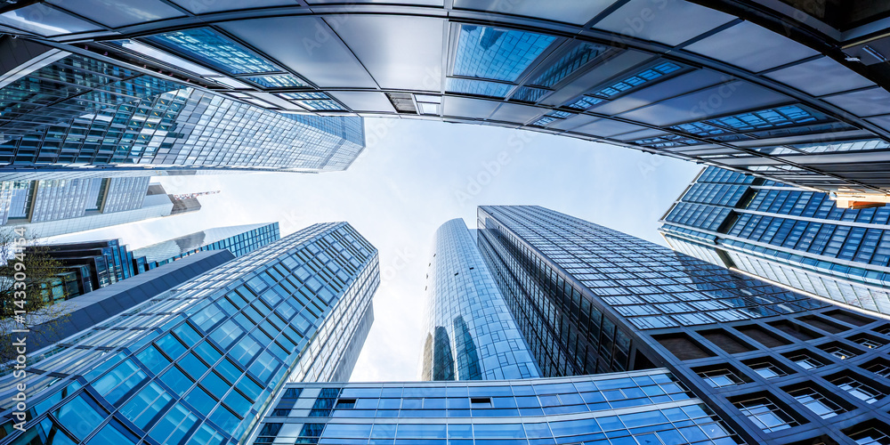 Frankfurt skyline skyscrapers with banks panorama modern work office buildings in Frankfurt, Germany