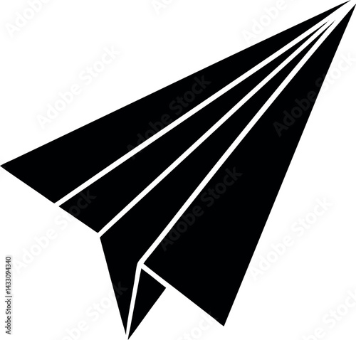 Paper Plane Silhouette Vector – Simple Black Flying Object Illustration