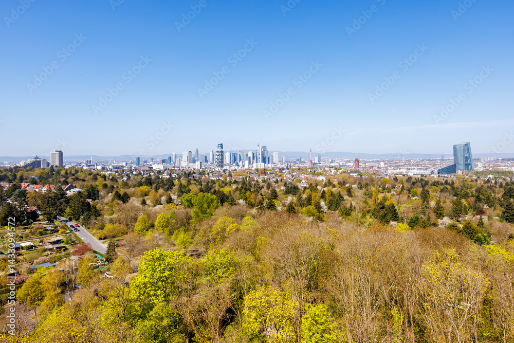 Frankfurt skyline skyscrapers with banks from above in Frankfurt, Germany