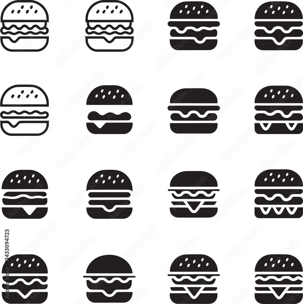 Burger set icon silhouette, cheese burger Symbol. hamburger sign. Burger set icon silhouette, cheese burger Symbol. hamburger sign.