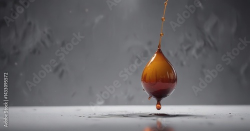 Single ink drop floats, seemingly defying gravity,  still life,  shadow
