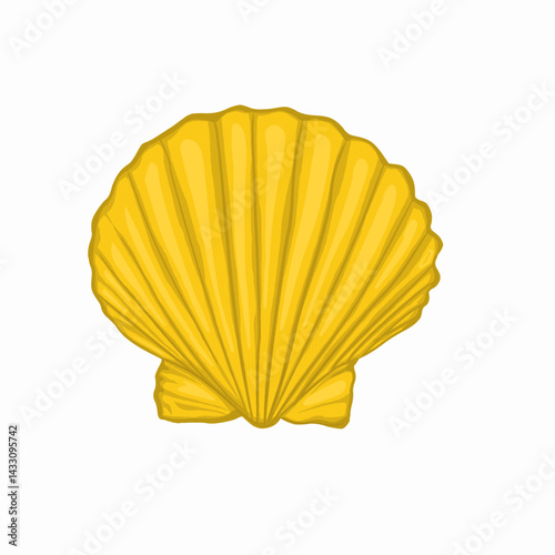 Sunny yellow ocean Shell icon. Vector illustration isolated Yellow Scallop