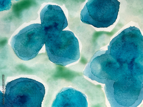 テクスチャのある水彩画の背景、水彩画の背景イラスト、水彩で描いた青い花