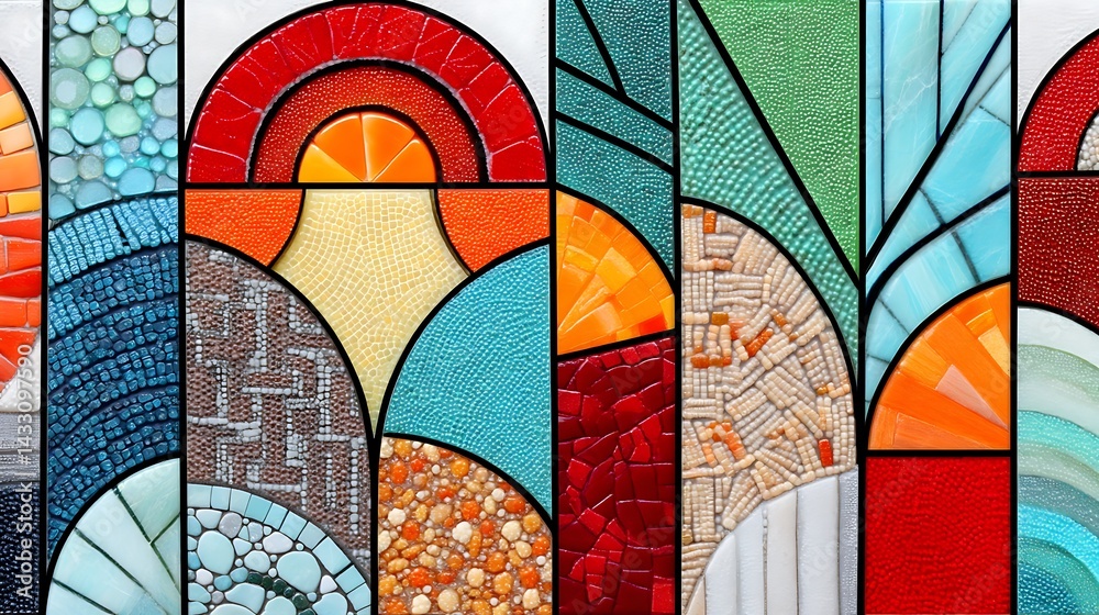 Fototapeta premium Abstract Geometric Mosaic Art Vibrant Colors Textured Glass Modern Design