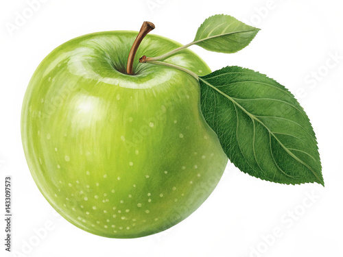 Granny smith apple with leaf isolated on transparent background png