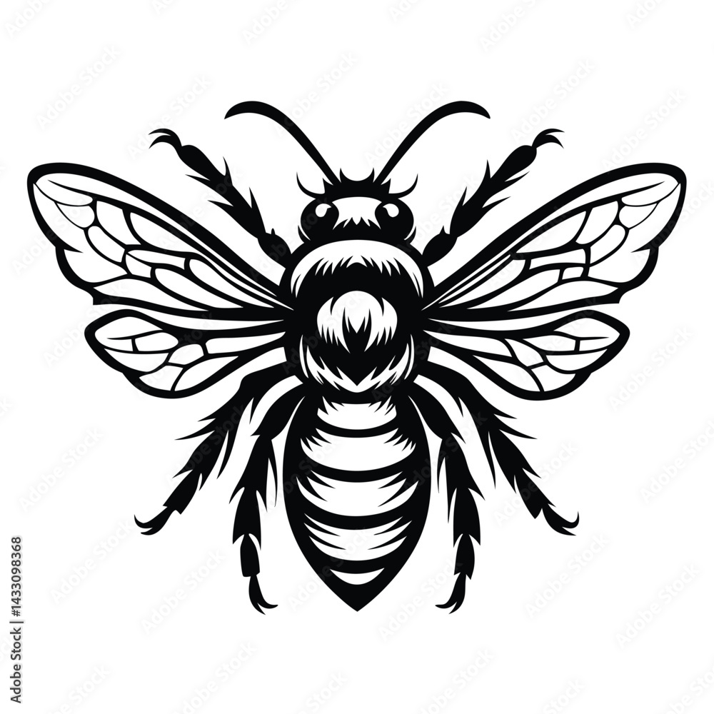 Fototapeta premium Detailed Black & White Bee Wings, Legs, and Body Markings Shown Closely