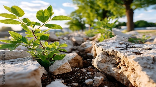 Wallpaper Mural Resilient Plant Sprouting Through Cracked Rocks Nature s Perseverance Torontodigital.ca