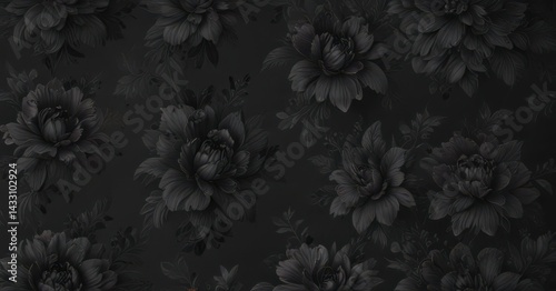 Elegant black floral wallpaper, rich charcoal tones, refined pattern  , background, floral